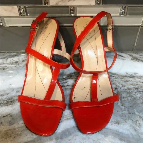 KATE SPADE PATENT LEATHER WEDGES 9 ORANGE - Picture 2 of 8